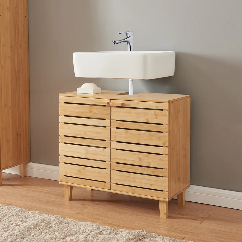 Tvättställsskåp Epind 60x66x30 cm Bambus Natur [en.casa]