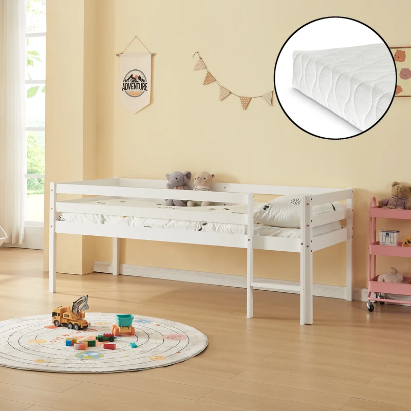 Barnsäng Siikalatva med madrass 90x200cm Vit [en.casa]