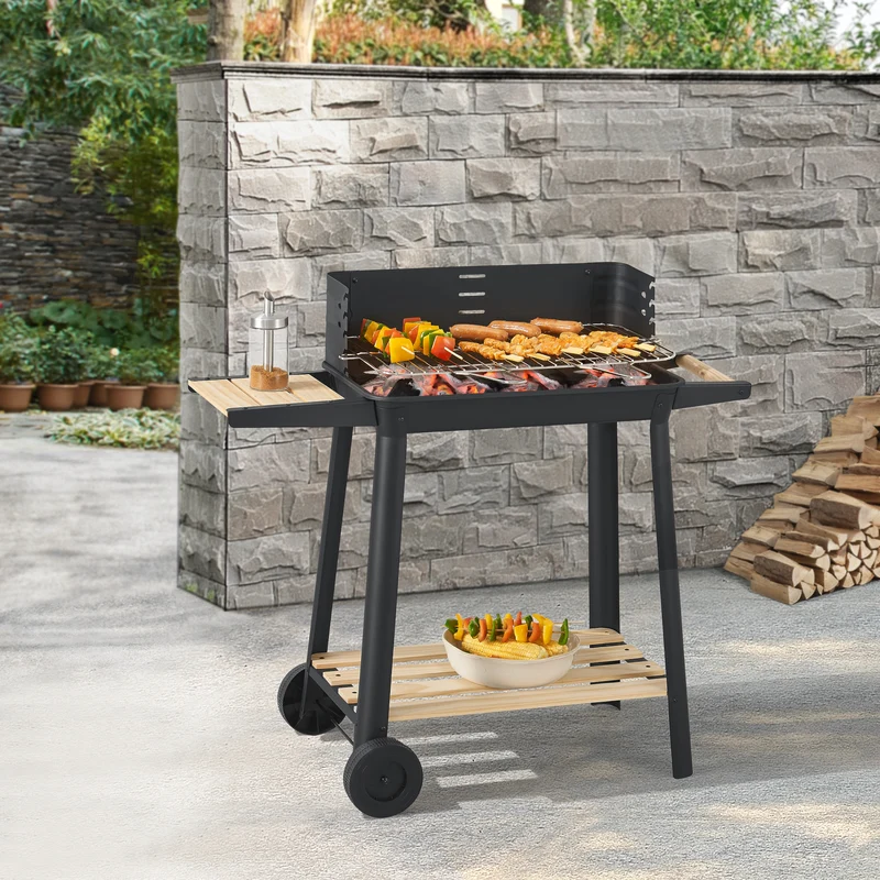 Ari grillvagn 78x86x30cm svart/trä [casa.pro]