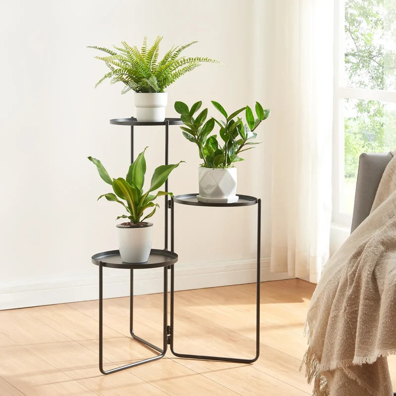 Ostre växtställ med 3 metallhyllor [en.casa]