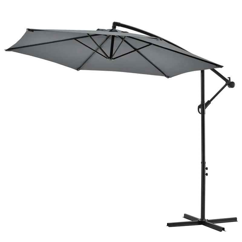 Parasoll med fot diameter 270 cm stål polyester grå vattenavvisande steglös lutning [casa.pro]