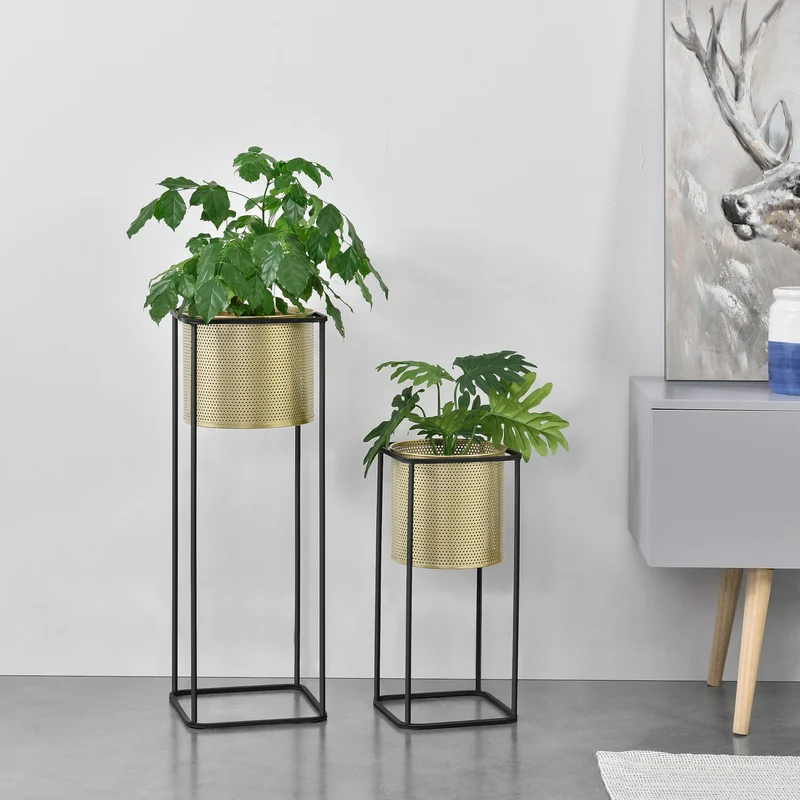 Växtställ Mettet set om 2 med krukor metall [en.casa]