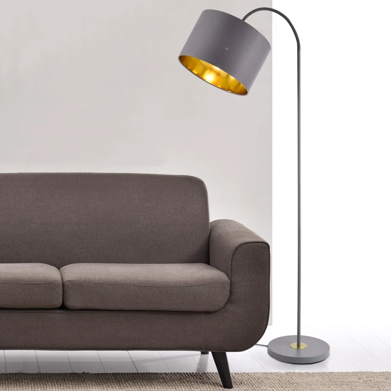 Golvlampa Toledo höjd 173cm Ø 35cm metall textil grå [lux.pro]