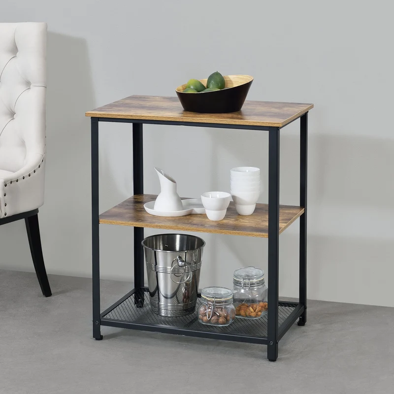 Rullvagn Freiburg serveringsvagn rullbord 76,5x60x40cm metall trämönster svart avtagbara hjul [en.casa]