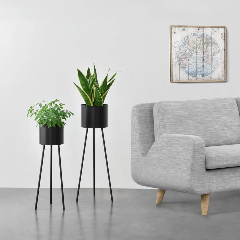 Växtställ Dalhem set om 2 med krukor metall svart [en.casa]