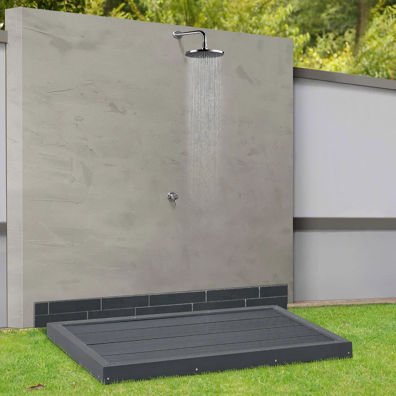Golv till utedusch Nürtingen WPC 101x63x5,5 cm mörkgrå [en.casa]