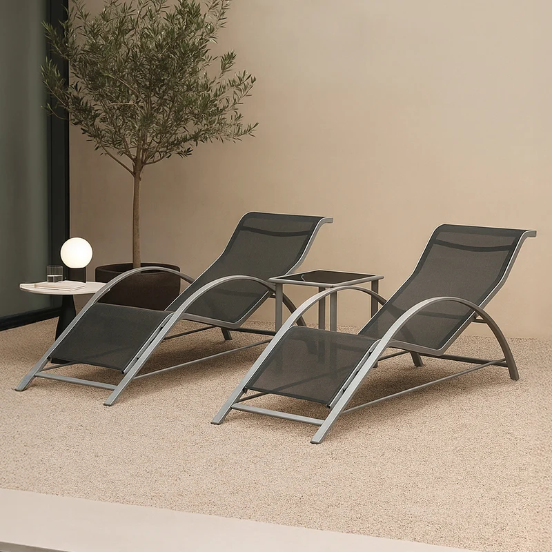 Solsängar set om 2 inkl. bord Binetto stål 169x59x66 cm [en.casa]