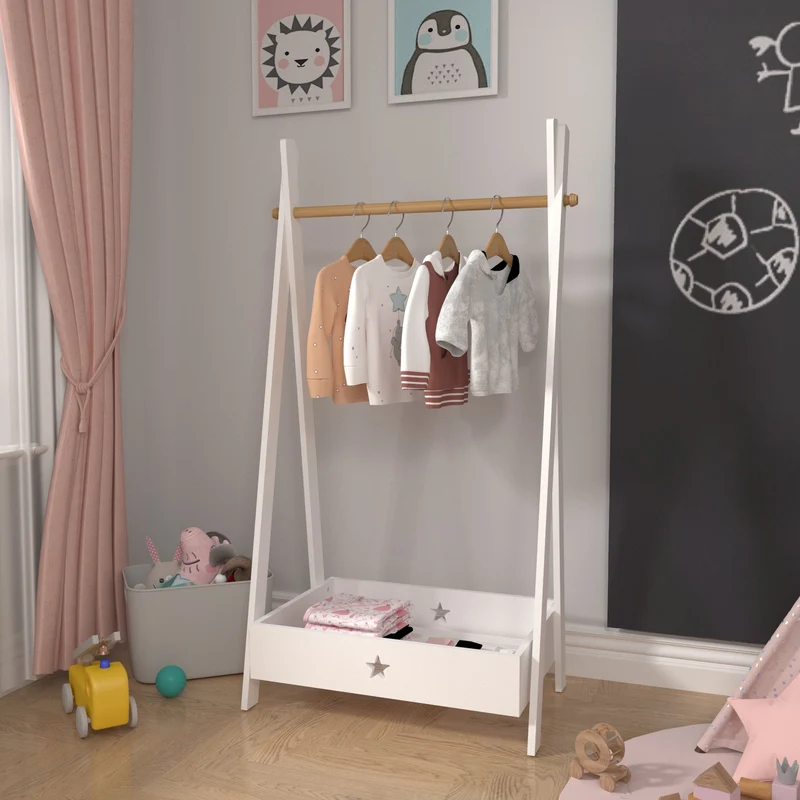 Klädhängare Laxe för barn 126x73x43 cm bambu vit [en.casa]