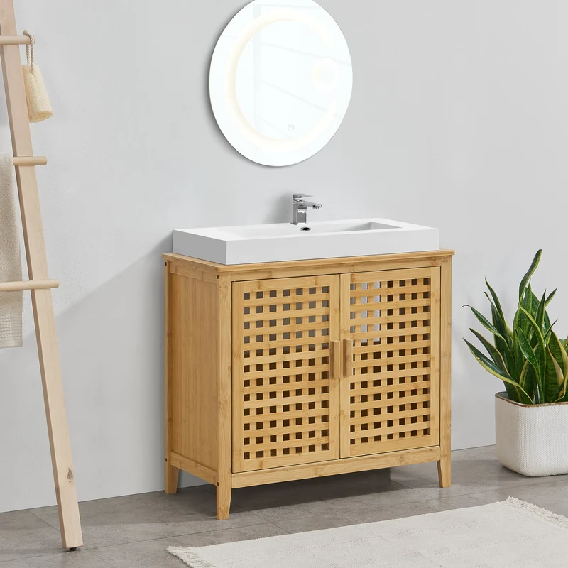 Tvättställsunderskåp Ingmarsö 60x67x30 cm bambu [en.casa]