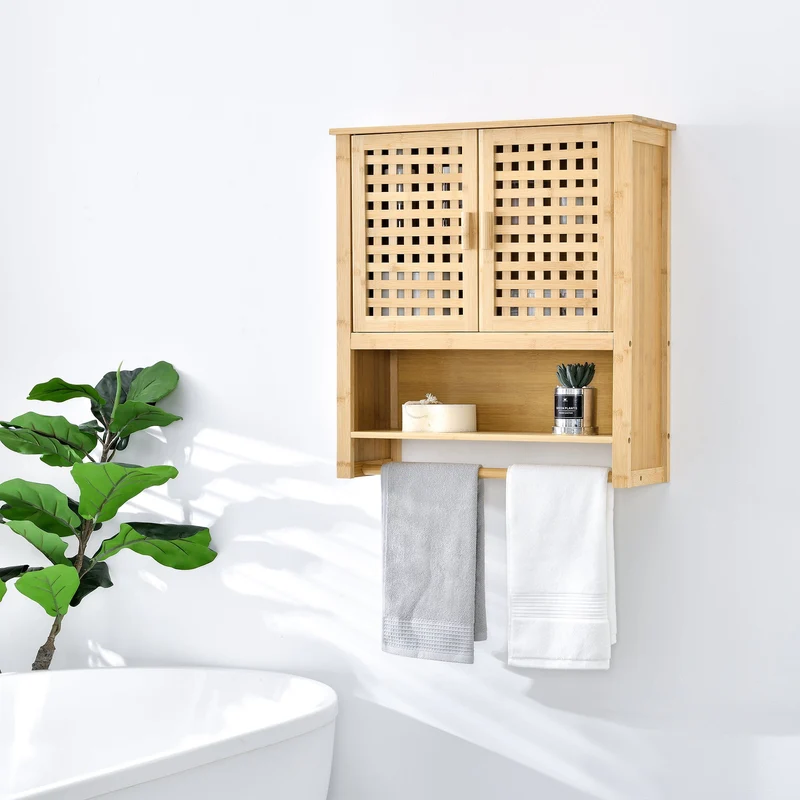 Badrumsskåp Borlänge väggskåp bambu 66 x 62 x 20 cm [en.casa]