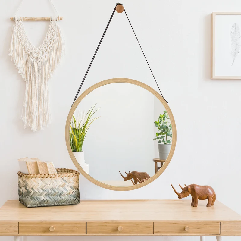 Väggspegel Bykle Ø38 cm bambu [en.casa]