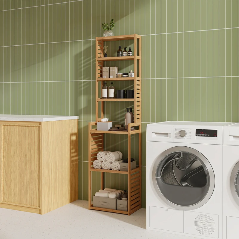 Badrumshylla Forssa 165x42x28 cm bambu [en.casa]