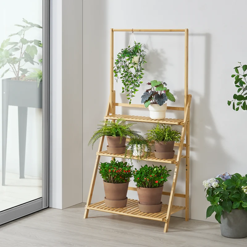 Blomsterhylla Brändö bambu 144x70x39,5 cm [en.casa]