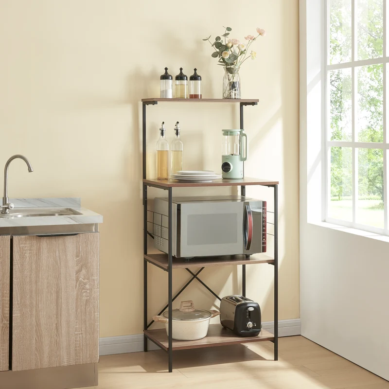 Stående hylla Billund med 4 hyllplan 133 x 60 x 42 cm svart/valnötsutseende [en.casa]