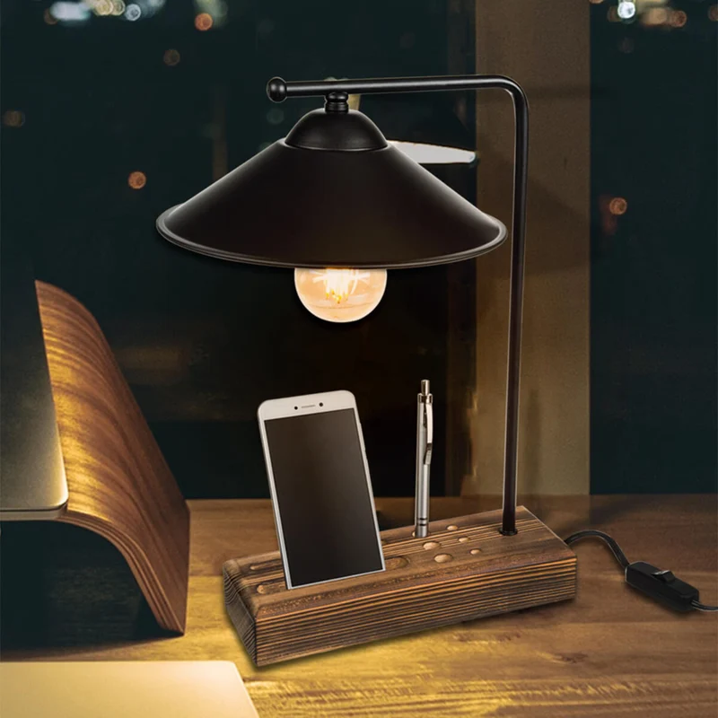 Bordslampa Folkestone E27 massivt trä metall svart / trä [lux.pro]