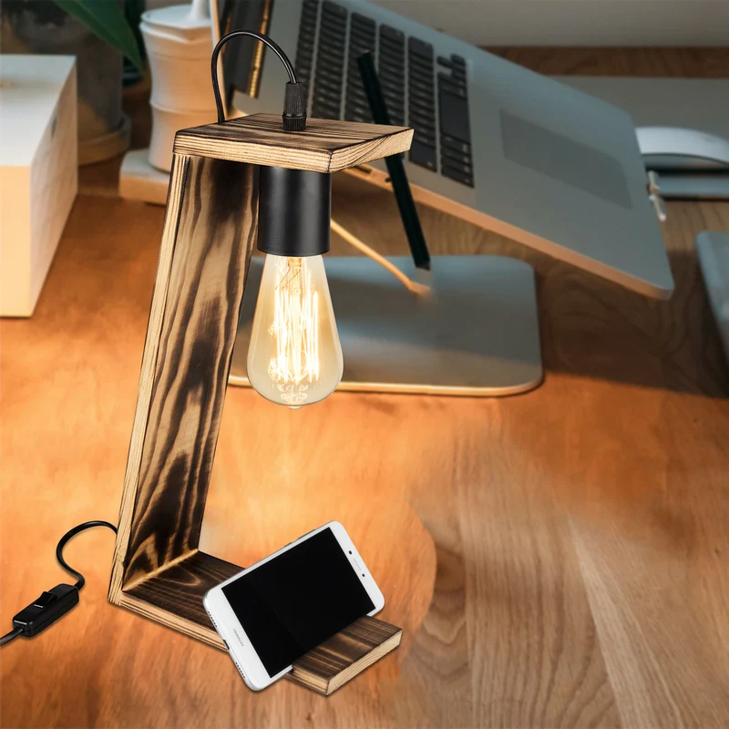 Bordslampa Gillingham E27 massivt trä svart / träutseende [lux.pro]
