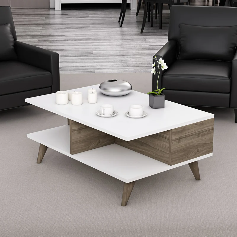 Grenaa soffbord med nedre hylla vit/valnötslook [en.casa]