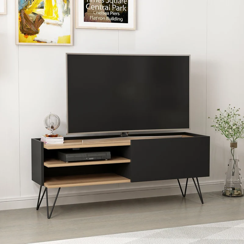 Dronninglund svart TV-bord [en.casa]