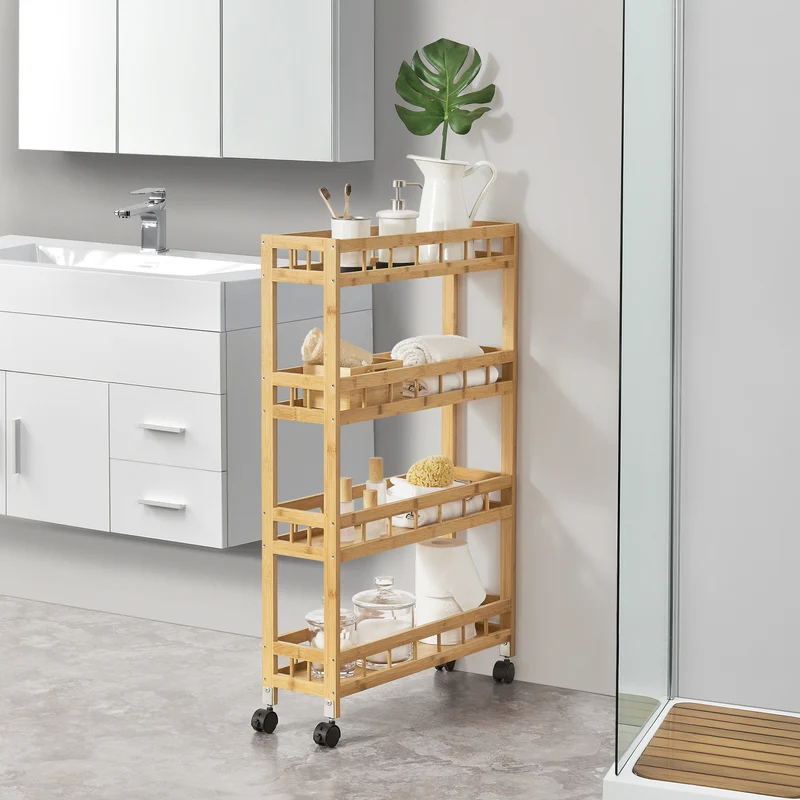 Rullvagn Pyhäjoki serveringsvagn bambu 96x60x18 cm [en.casa]