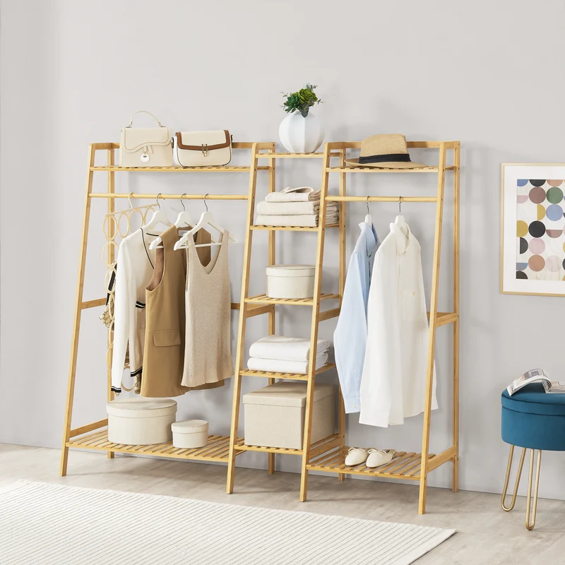 Klädställning Sogndal 139x158x40 cm bambu [en.casa]