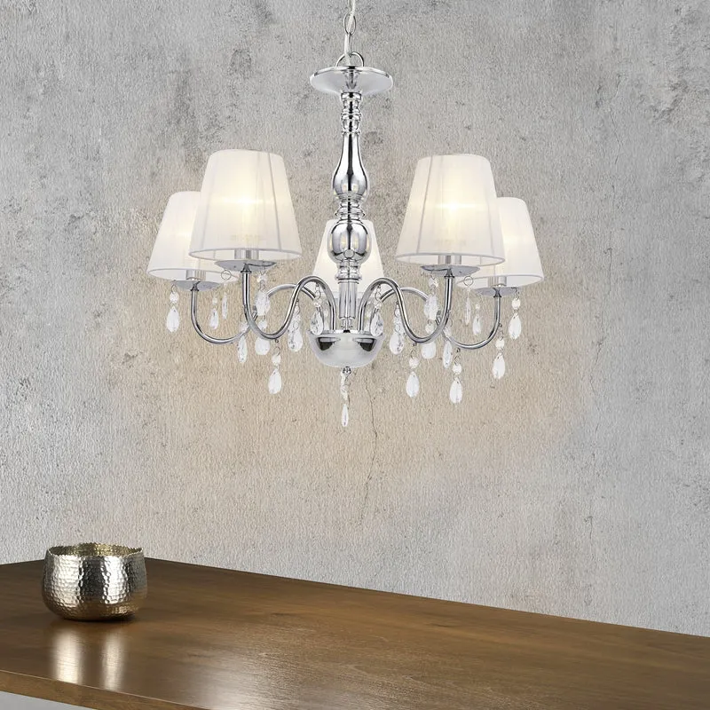 [lux.pro]® Elegant ljuskrona Isabelle-femarmad-5xE14-krom/vit
