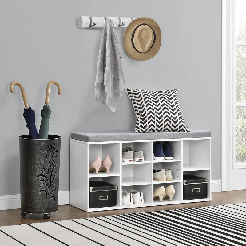 [en.casa] Skohylla/Skoskåp/Bänk med skoförvaring-Vit/Grå-103x30x48cm