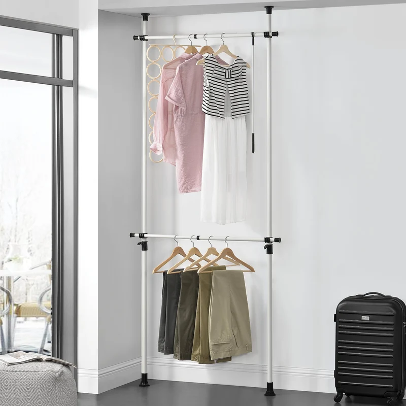 Teleskop garderobsystem (justerbar bredd höjd) 110 305cmx75 115cm vit [en.casa]