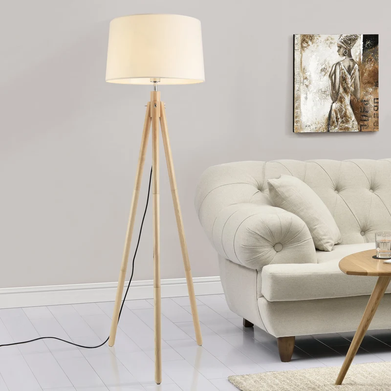 Golvlampa Tomar trä metall textil vit [lux.pro]