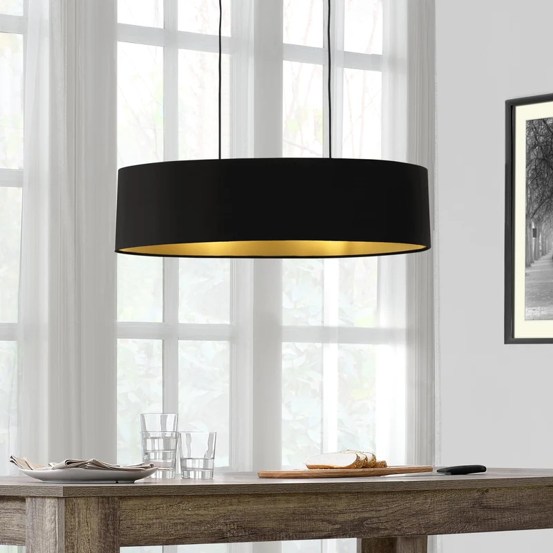 Stilig taklampa-78x23x20,5cm-svart-2 socklar- 2xE27max60W-metall / textil