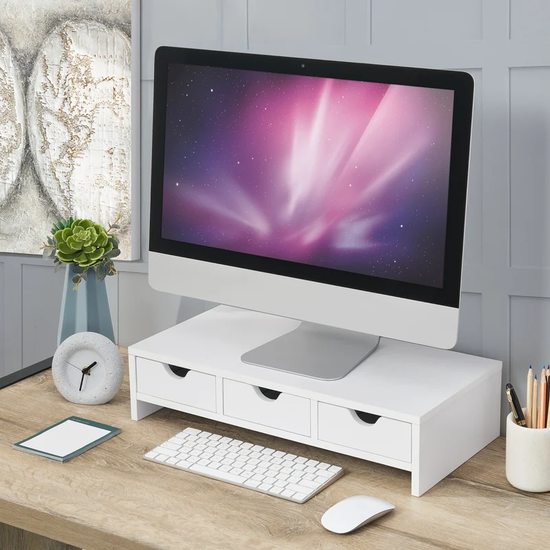 Monitorställ Ruovesi 12x51x25cm Vit [en.casa]