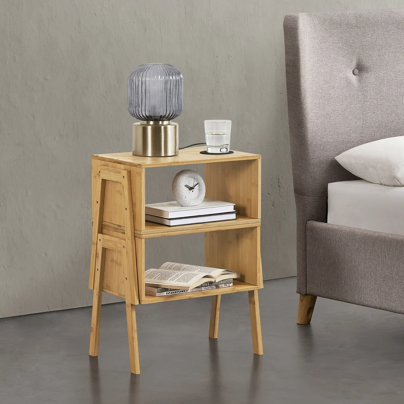 Sängbord Vinderup set om 2 stapelbar bambu 42x43,5x29 cm [en.casa]