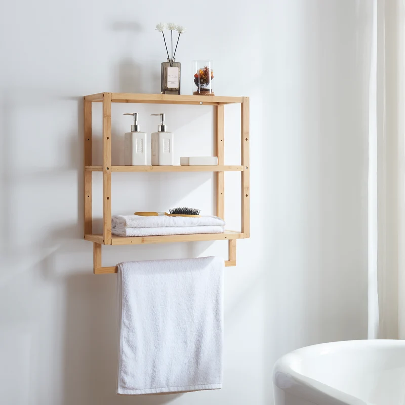Vägghylla Östra badrumshylla 58,5x52x21 cm bambu [en.casa]