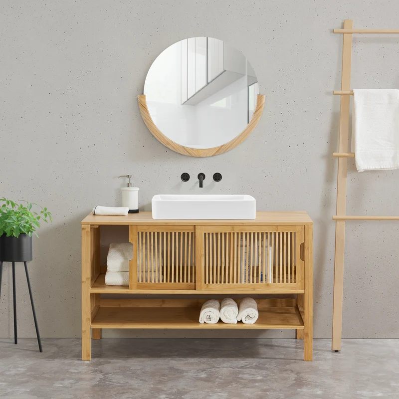Tvättställsskåp Hvaler 60x100x45cm bambu [en.casa]