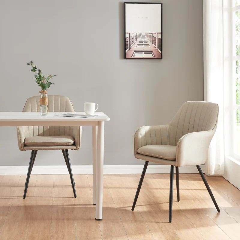 Stol Kannonkoski set om 2 textil beige 86x57x59 cm [en.casa]