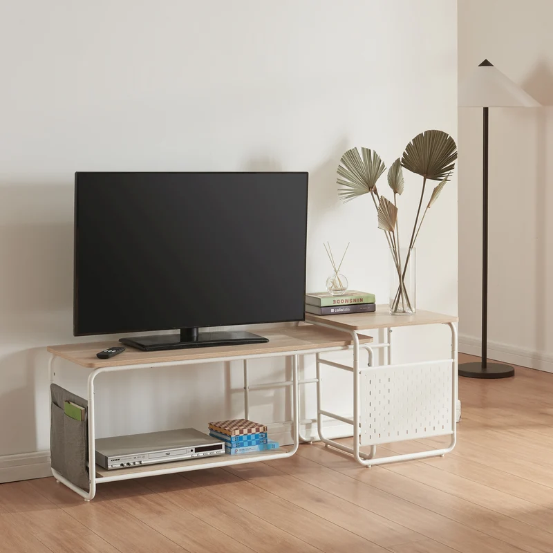 TV-bord Dyrøy med sidobord vit/ek [en.casa]