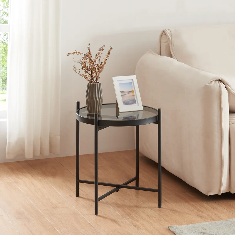 Sidobord Lier 46xØ41,5 cm metall glas [en.casa]