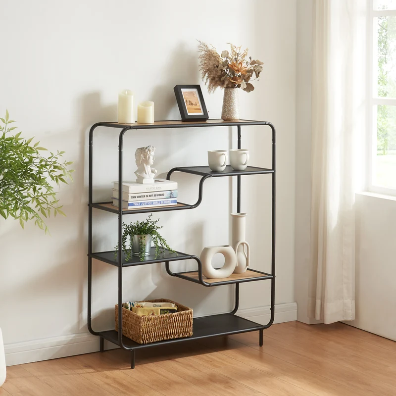 Stående hylla Kristiansand 101x80x30 cm svart/ek look [en.casa]