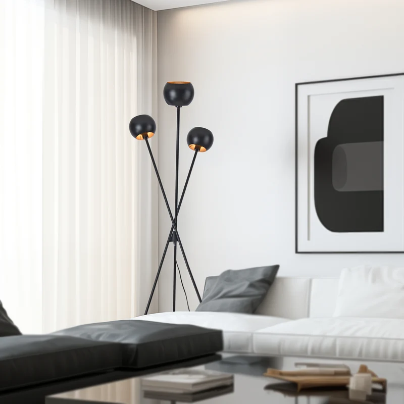 Golvlampa Nykvarn 3-ljus metall svart [lux.pro]