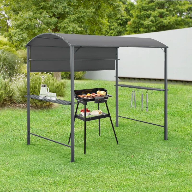 BBQ paviljong Pyrgos 215x220x140cm antracit mörkgrå [en.casa]