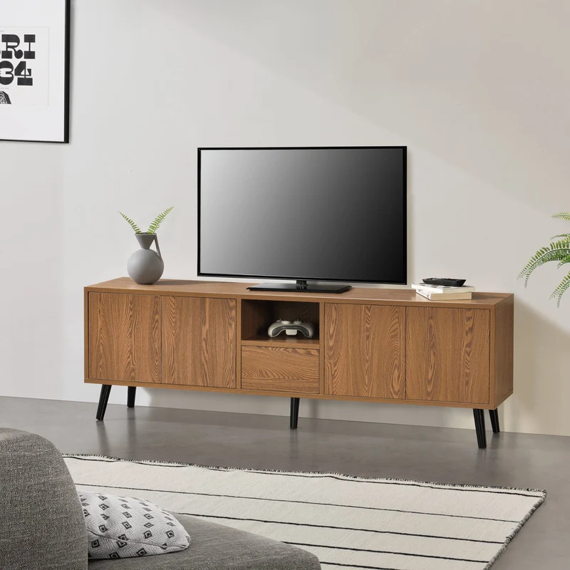 Tv bänk Hedemora mörkt trämönster [en.casa]