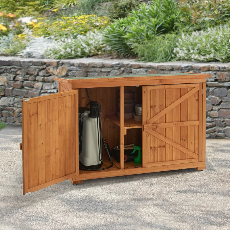 Trädgårdsskåp Redskapsbod Vedförvaring 88x128x50 cm granträ [en.casa]