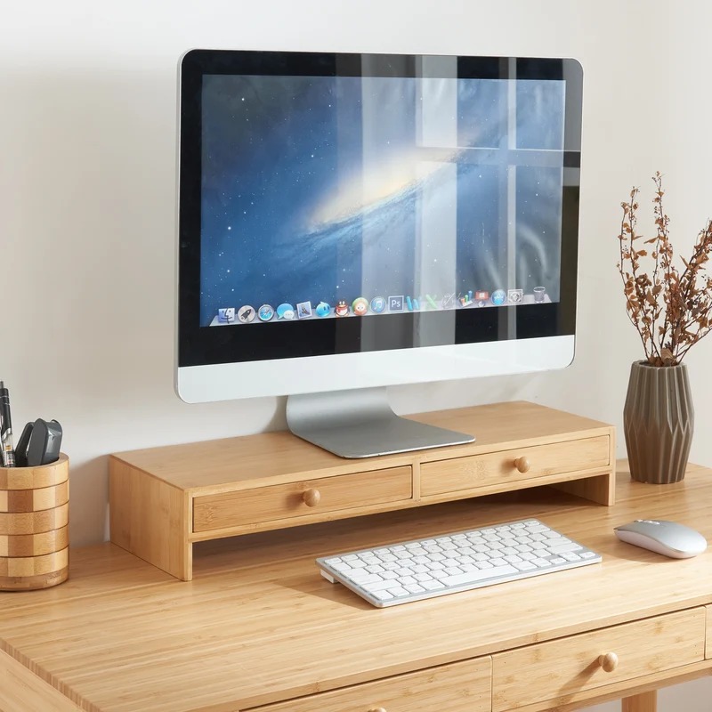 Monitorstativ Hallstahammar 56x18x9,5 cm bambu [en.casa]