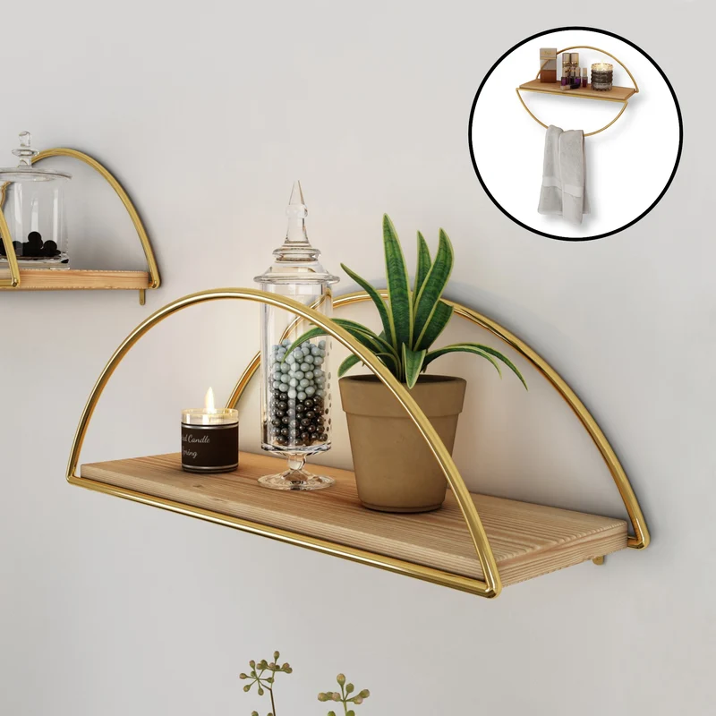 Vägghylla Mynämäki 39x16x17 cm Guld färg [en.casa]