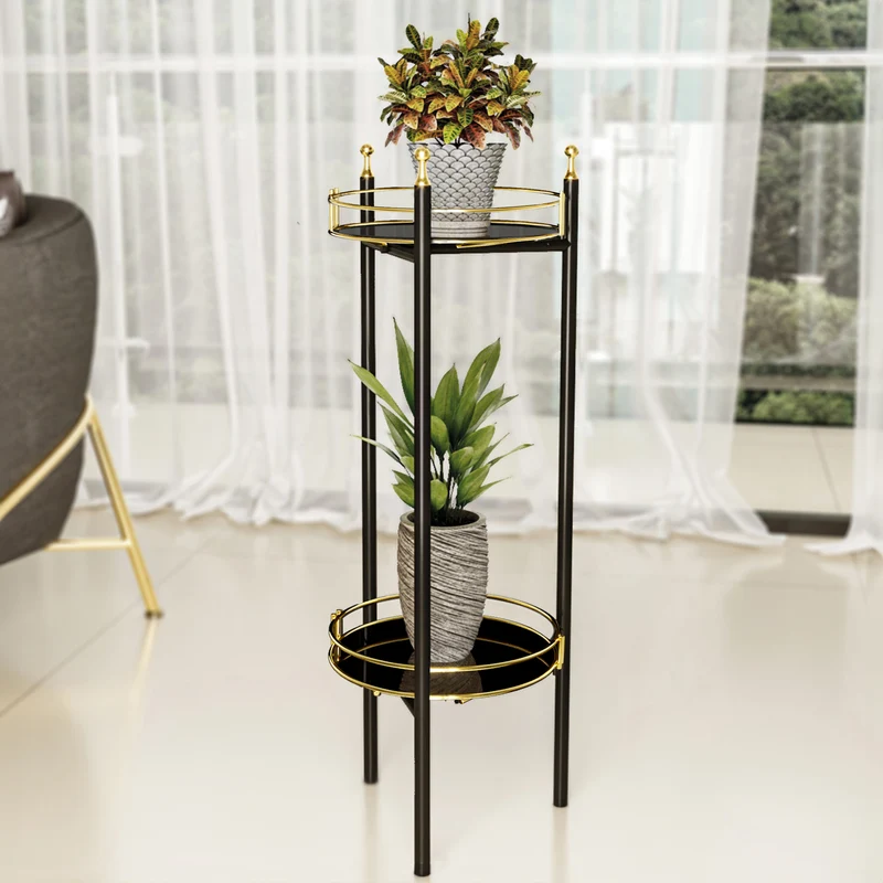 Blomsterställ Oulainen 79x28x28cm Svart/Guld [en.casa]