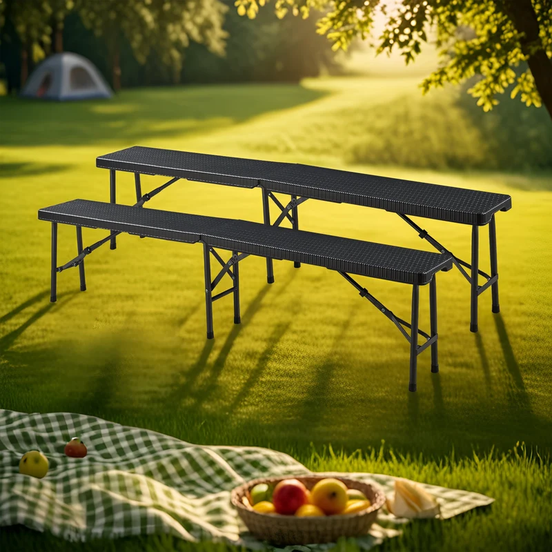 Hopfällbar bänk Mark 180x25x43 cm rottingkänsla [en.casa]