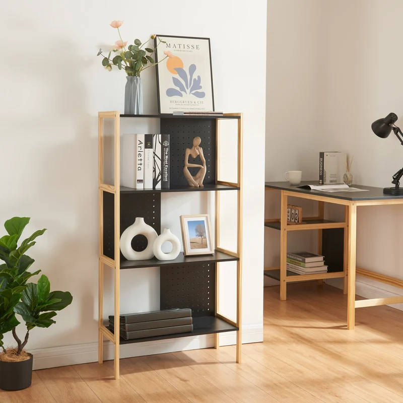 Fristående hylla Dønna 120x63x28cm Svart/Träfärgad [en.casa]