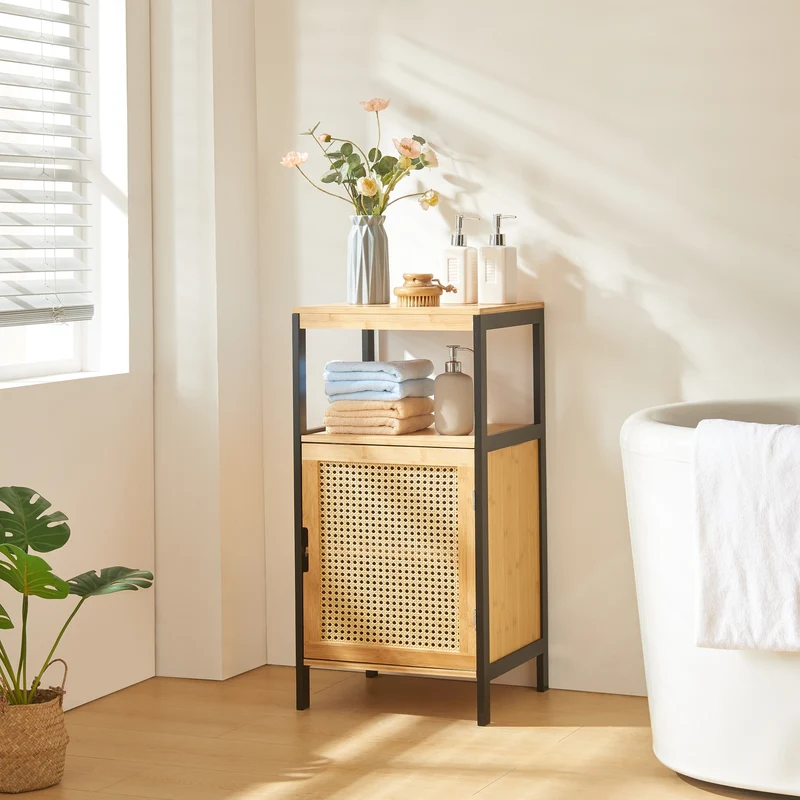 Badrumsskåp Tervola 80x40x35cm Bambufiber Svart [en.casa]