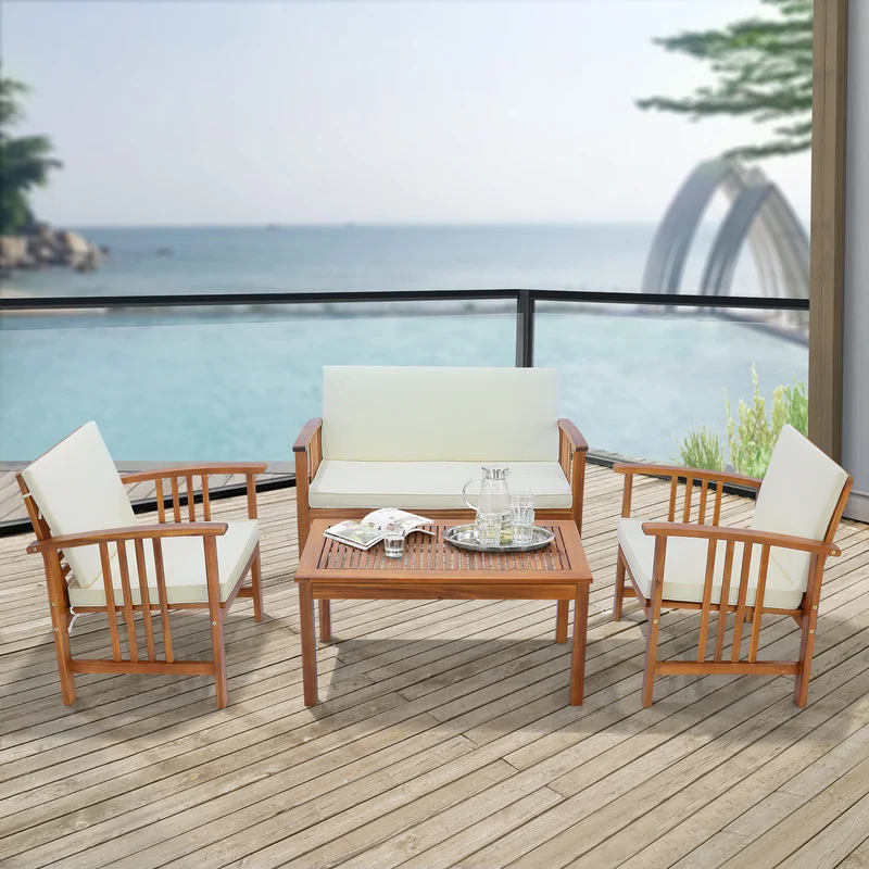 Trädgårdsset Brissogne akacia beige [en.casa]