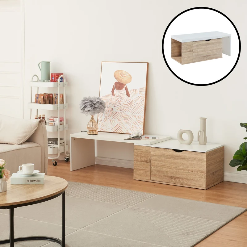 Sidobord Österåker 100x47,5x40 cm Träutseende/Vit [en.casa]