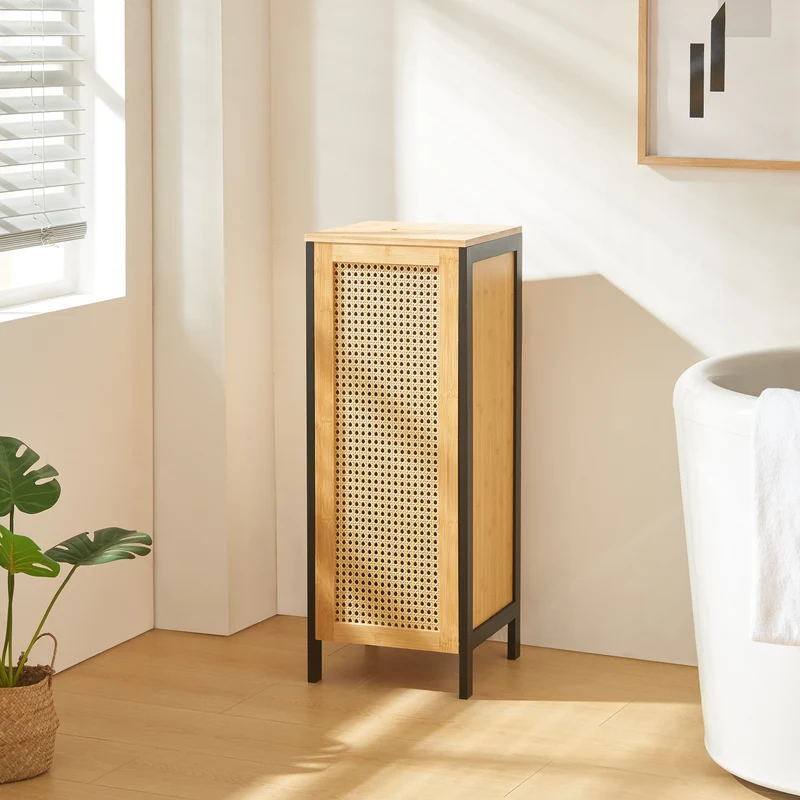 Tvättkorg Tervola 51 L Svart/Bambu [en.casa]